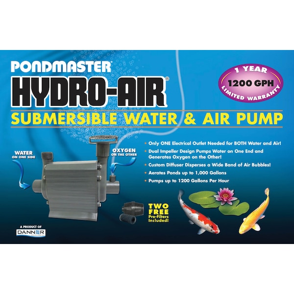 Pondmaster Hydro-Air pump moves water&air. For ponds up to 1000 gal 18' cord 02795 - main